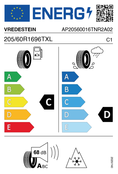 >>Etichetta Pneumatici VREDEST. NO-TR2 205/60 R16 96 T XL