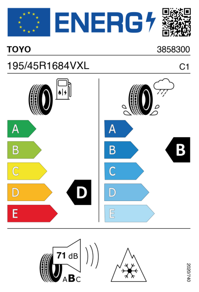 >>Etichetta Pneumatici TOYO CE-AS2 195/45 R16 84 V XL