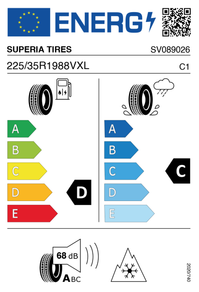 >>Etichetta Pneumatici SUPERIA B-UHP3 225/35 R19 88 V XL
