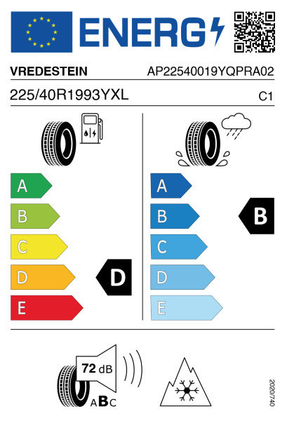 Etichetta pneumatici VREDEST. Q-PRO 225/40 R19 93 Y XL