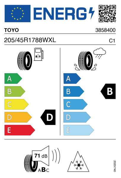 >>Etichetta Pneumatici TOYO CE-AS2 205/45 R17 88 W XL