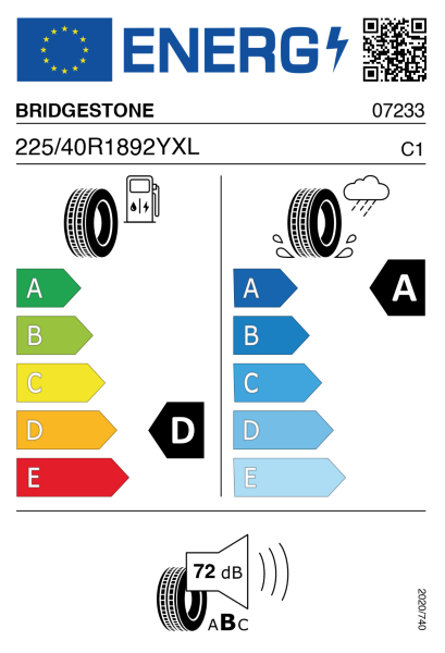 >>Etichetta Pneumatici BRIDGES S001 225/40 R18 92 Y XL