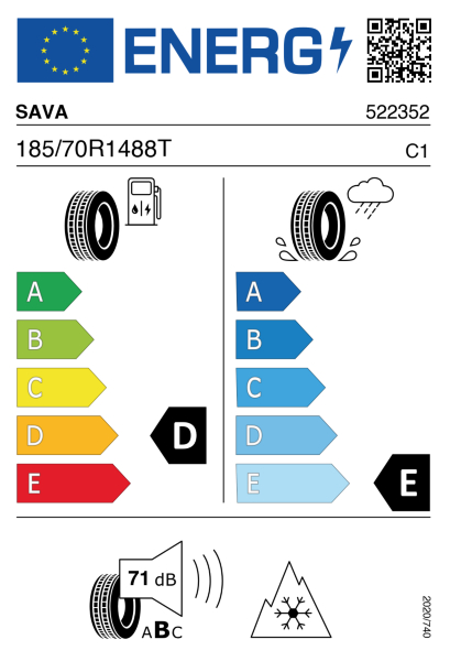 >>Etichetta Pneumatici SAVA ADAPTO 185/70 R14 88 T >>Etichetta Pneumatici SAVA ADAPTO 185/70 R14 88 T