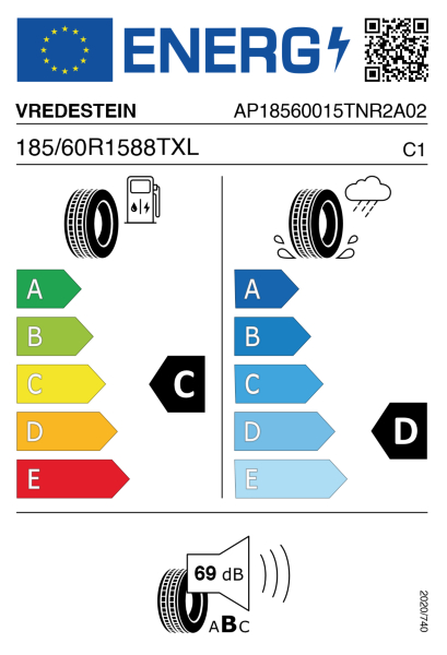 >>Etichetta Pneumatici VREDEST. NO-TR2 185/60 R15 88 T XL