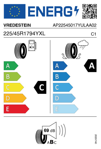 Etichetta pneumatici VREDEST ULTRAC 225/45 R17 94 Y XL