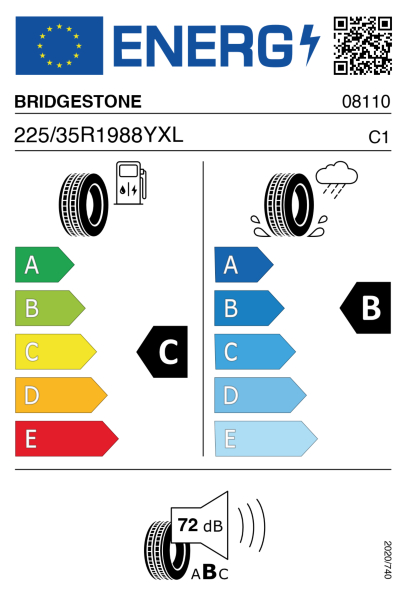 >>Etichetta Pneumatici BRIDGES S001 225/35 R19 88 Y XL
