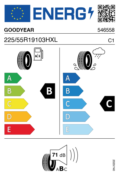 >>Etichetta Pneumatici GOODYEAR E-TOUR 225/55 R19 103H XL