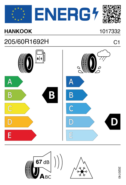 >>Etichetta Pneumatici HANKOOK H740 205/60 R16 92 H