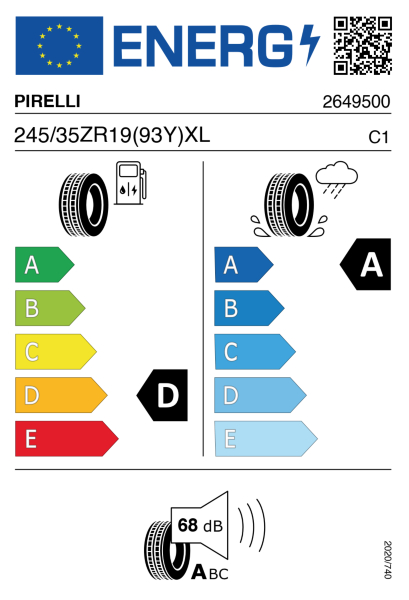 >>Etichetta Pneumatici PIRELLI  PCORSA 245/35ZR19 (93Y) XL