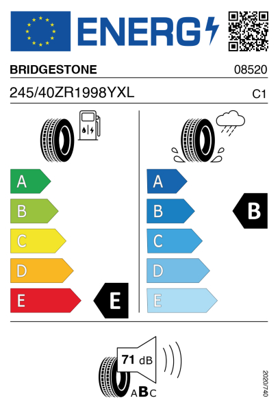 >>Etichetta Pneumatici BRIDGES RE050A 245/40ZR19 98 Y XL