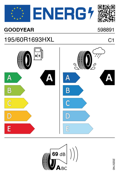 >>Etichetta Pneumatici GOODYEAR AS-COM 195/60 R16 93 H XL