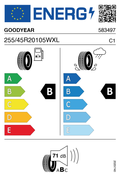 >>Etichetta Pneumatici GOODYEAR E-TOUR 255/45 R20 105W XL
